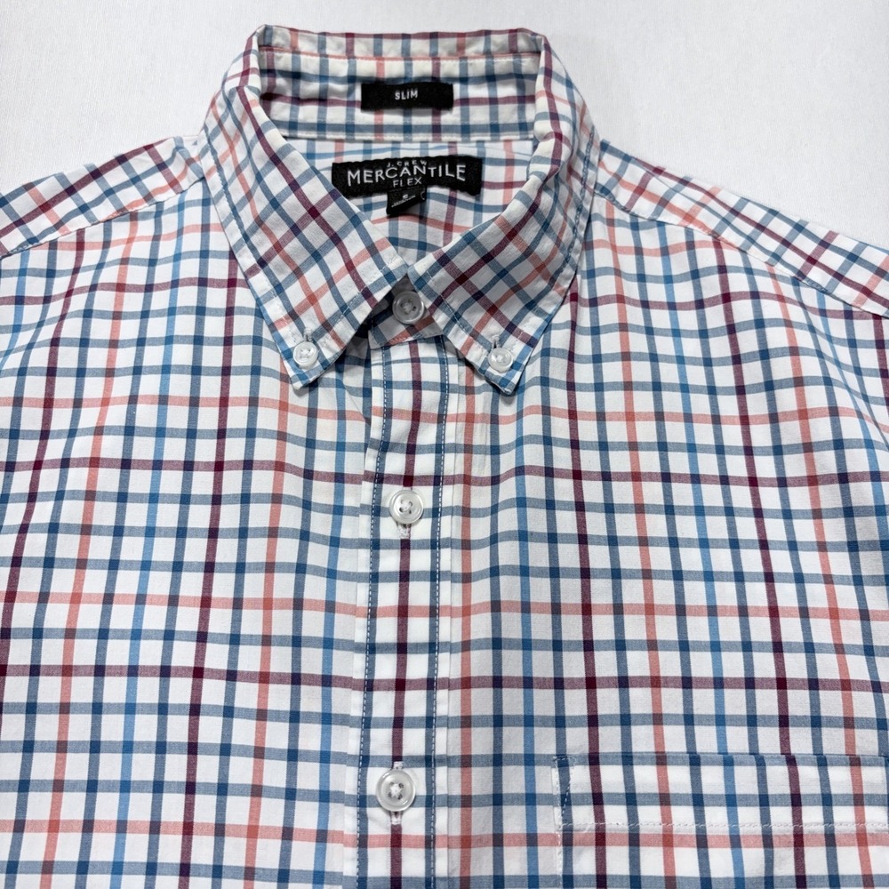 J.Crew Mercantile Flex Slim Fit Check Button Down Shirt Small K8248 Blue Red